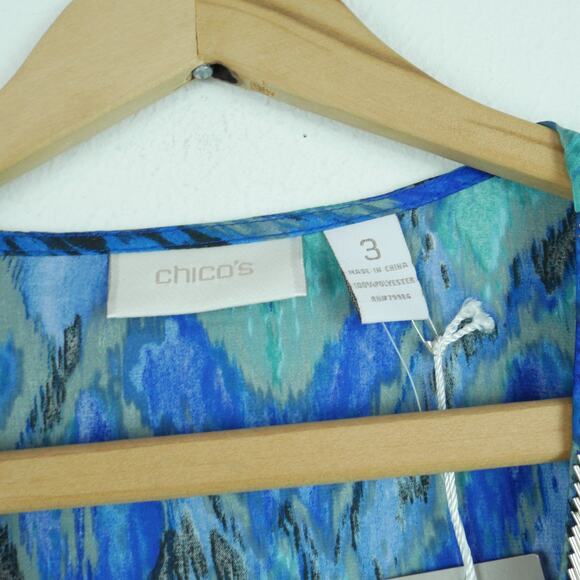 Chicos 3 XL Top Popover Beaded Tunic Resort Coastal Embellished Artsy Vacation - Picture 2 of 7